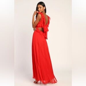 NWT Lulus Red Ruffle Open Back Maxi Dress